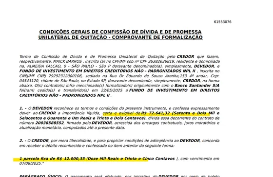 Documento do processo — Confissão de dívida