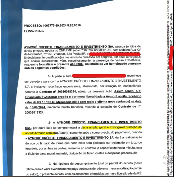 Documento do processo — Acordo judicial